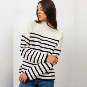 Rails Claudia Cream and Navy Striped Wool Cashmere Blend Sweater XS